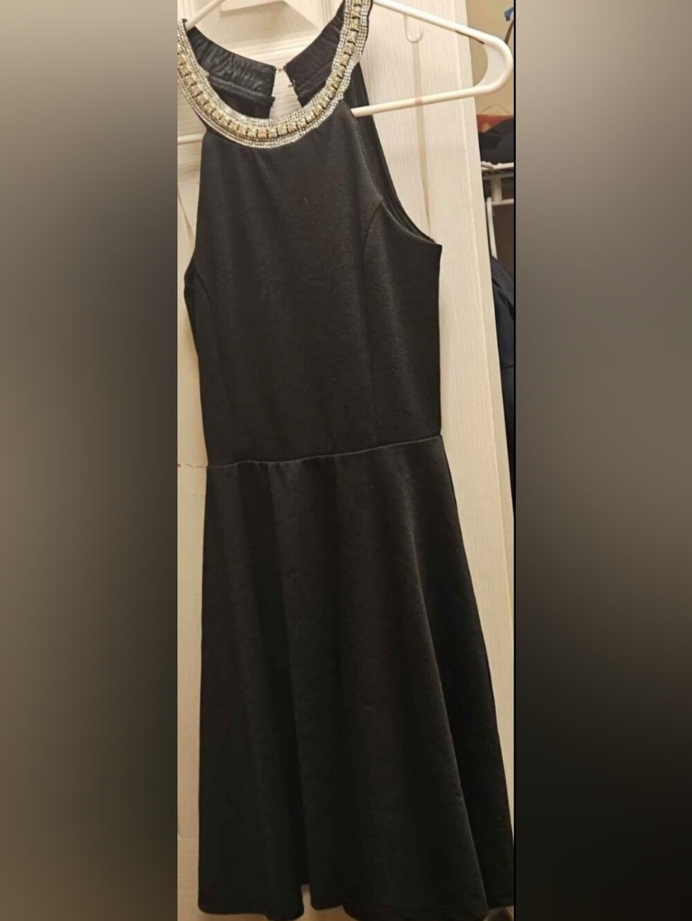Charlotte Russe Black Beaded Halter Fit-and-Flare Dress